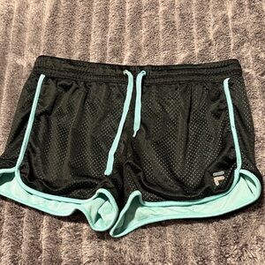 Fila Women's Black and Teal Athletic Shorts